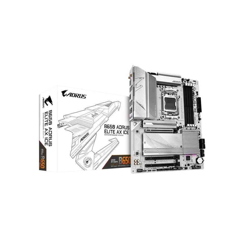 Gigabyte B650 AORUS ELITE AX ICE AM5 ATX Motherboard DDR5 PCIe x16 M.2 SATA 6 USB 3.2 USB-C