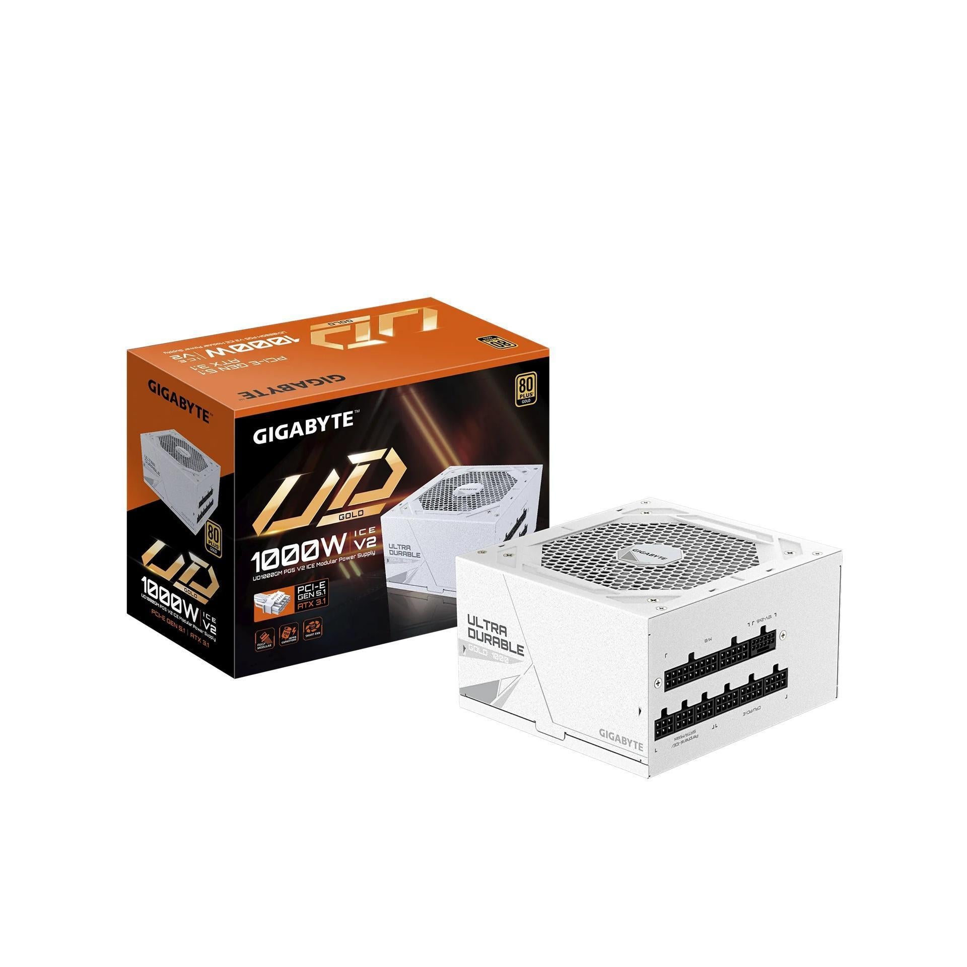 Gigabyte UD1000GM PG5 ICE 1000W ATX Gold PSU 120mm Fan Black Flat Cables