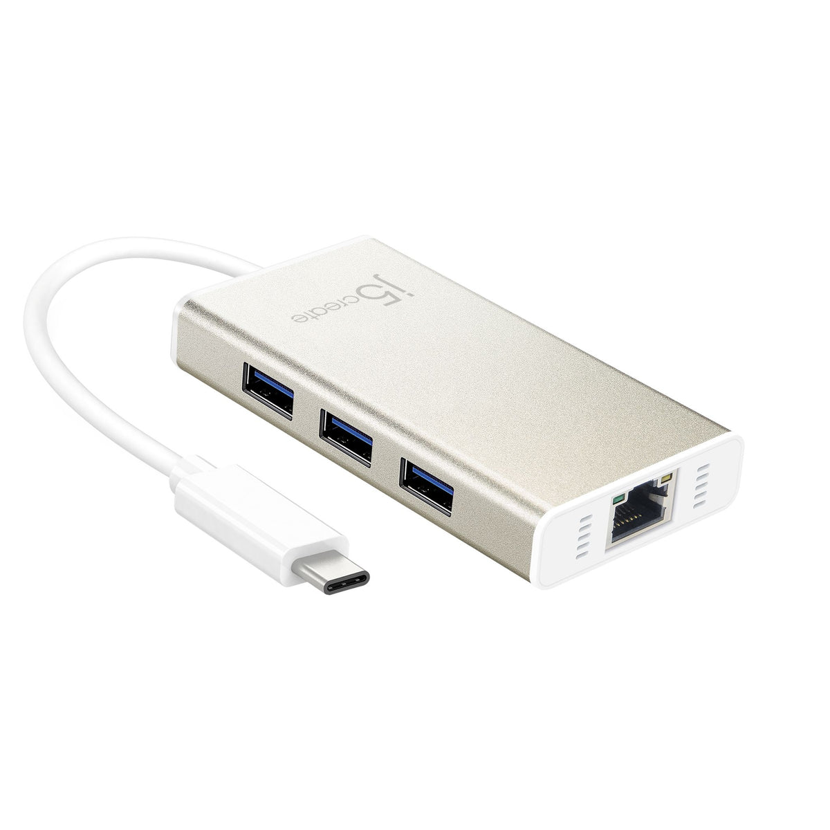 j5create JCH471 USB/Ethernet Combo Hub USB-C 3 USB 3.0 RJ-45 Port Desktop