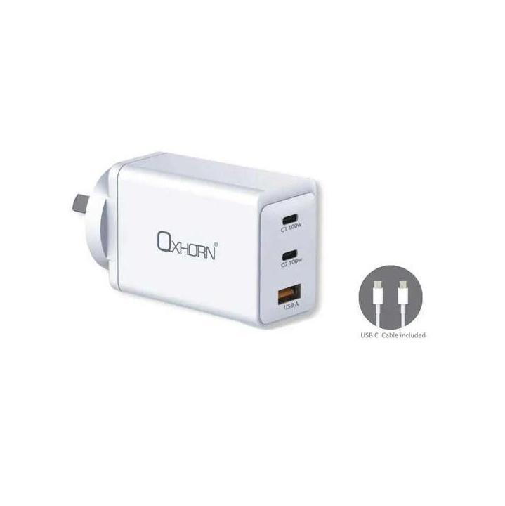 Just You PC 100W GaN Type C Fast Charger 3 Ports 2xUSB-C 1xUSB-A White
