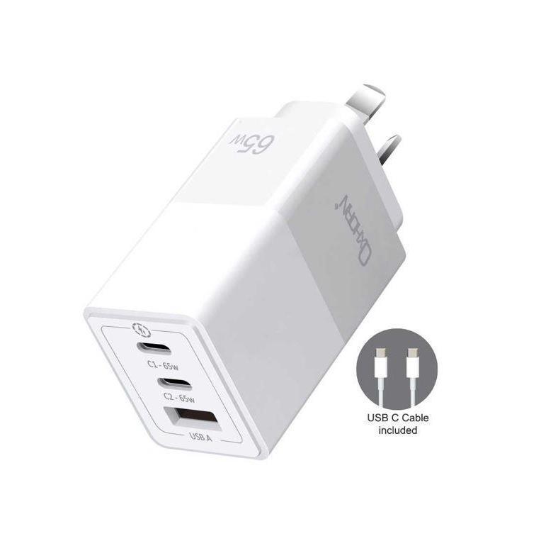 Just You PC 65W GaN Type C Fast Charger 3 Port 2xUSB-C 1xUSB-A White