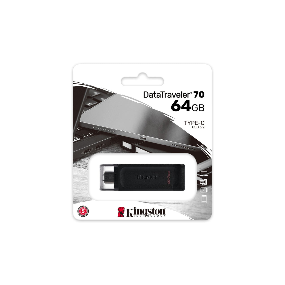 Kingston DataTraveler 70 64GB USB 3.2 Type-C Flash Drive Black