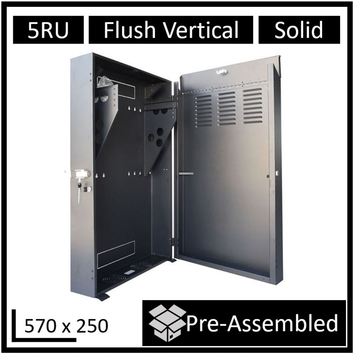 LDR 5U Flush Wall Mount Cabinet 570x250mm Black Metal