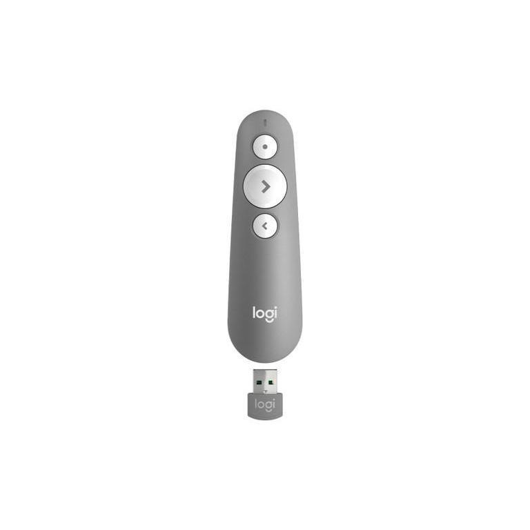 Logitech R500S Dual Connect Laser Presentation Remote 20m Range Red Laser Pointer Mid Grey