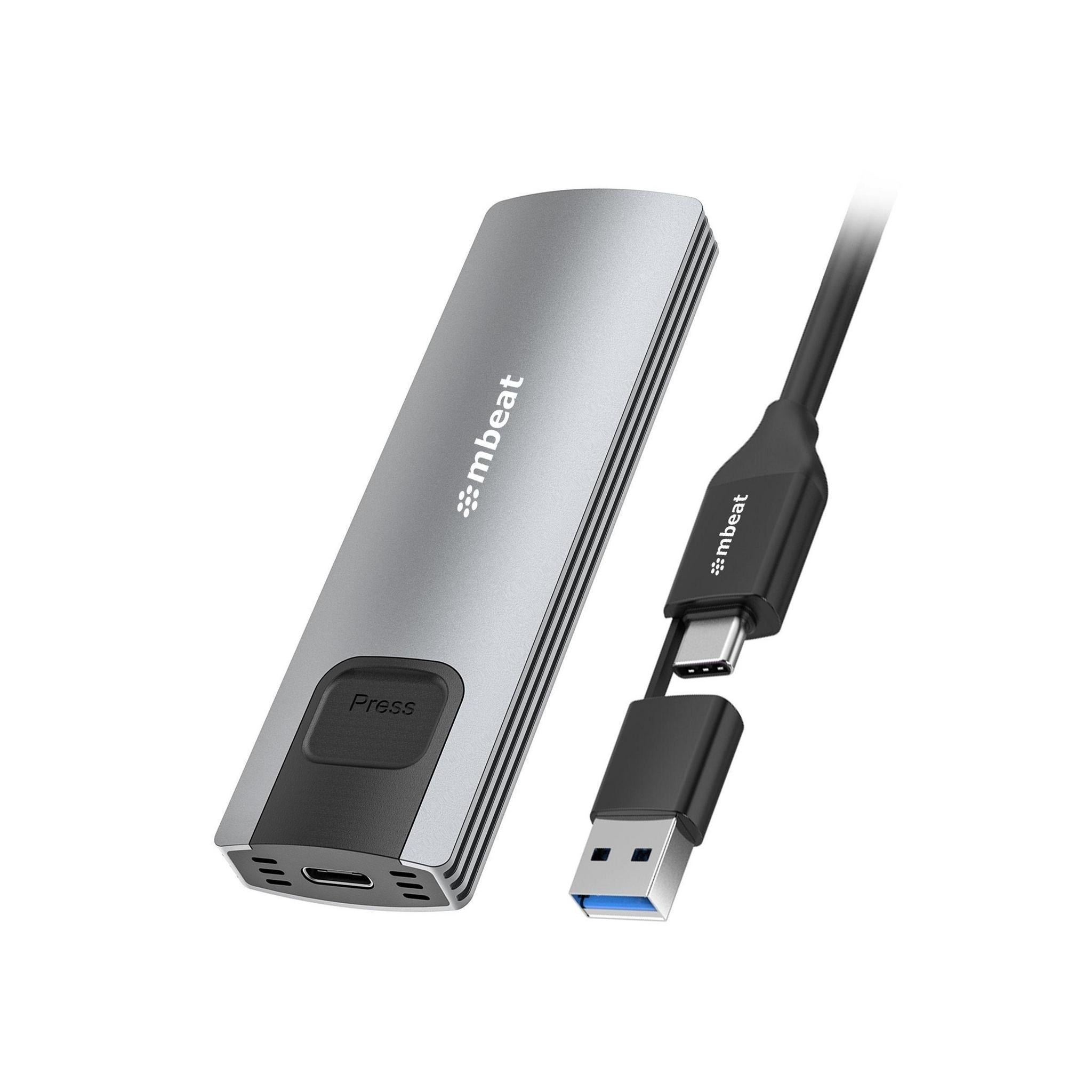 MBEAT 10Gbps M.2 NVMe SATA SSD Enclosure USB Connectivity 2-in-1 Cable Up to 4TB