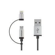 MBEAT 1M Lightning Micro USB 2-in-1 Nylon Braided Data Cable Silver