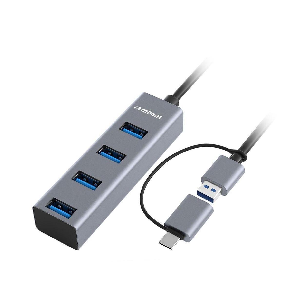 MBEAT 4-Port USB 3.0 Hub 2-in-1 USB-C Converter 5Gbps Space Grey铝合金材质的优化标题需要调整以符合规则和字符限制：