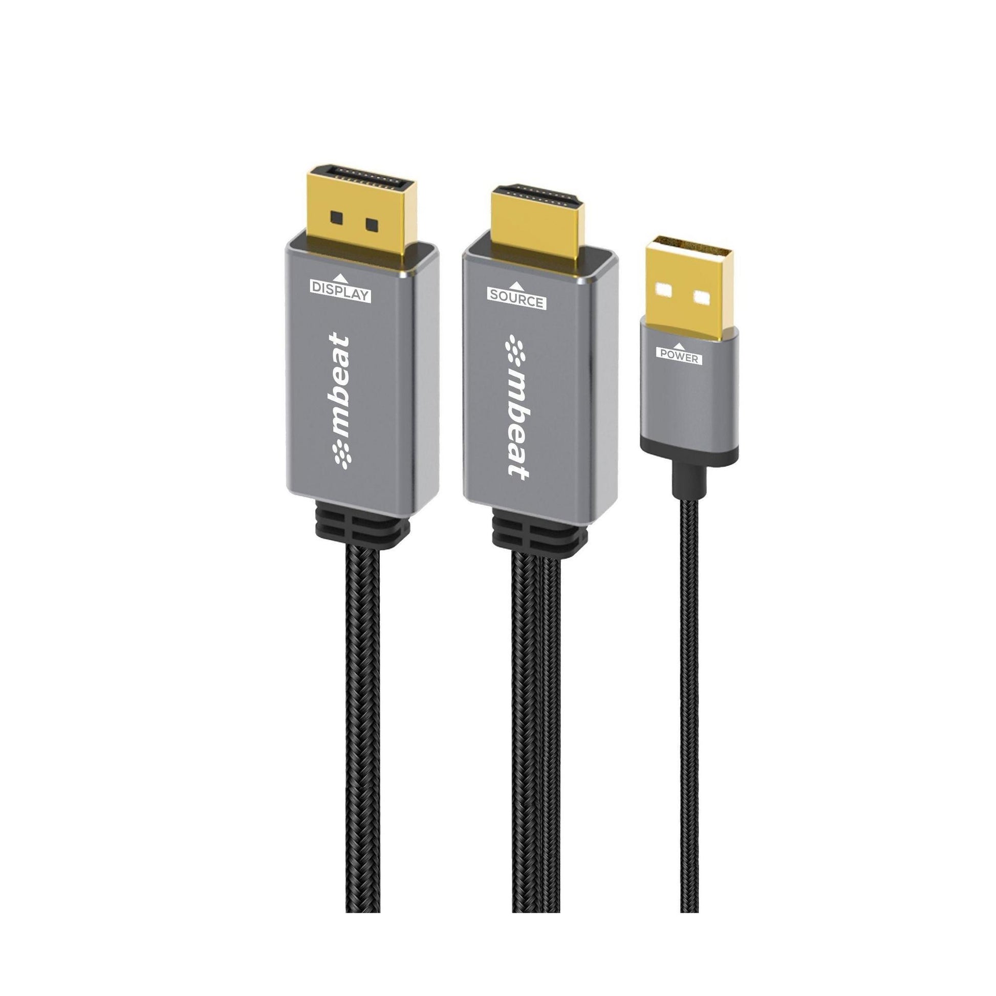 MBEAT Tough Link 1.8m HDMI to DisplayPort Cable 4K 60Hz USB Power