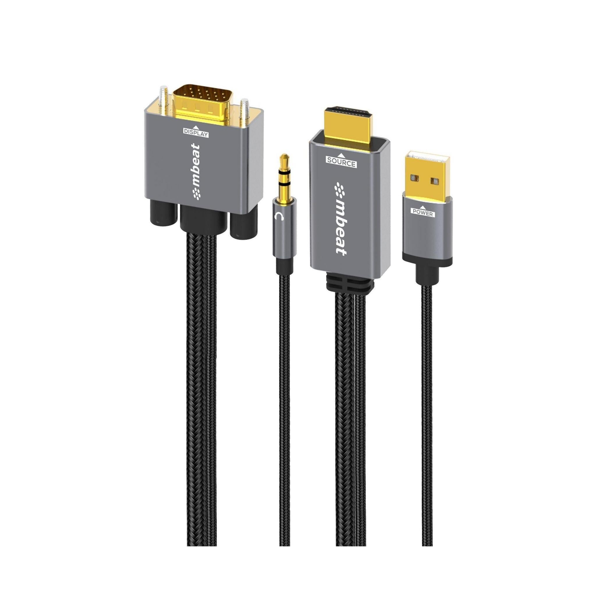 MBEAT Tough Link 1.8m HDMI to VGA Cable with USB Power and 3.5mm Audio 1080p@60Hz