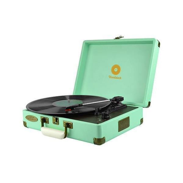 mBeat Woodstock Retro Turntable Player Tiffany Blue 2 Speakers
