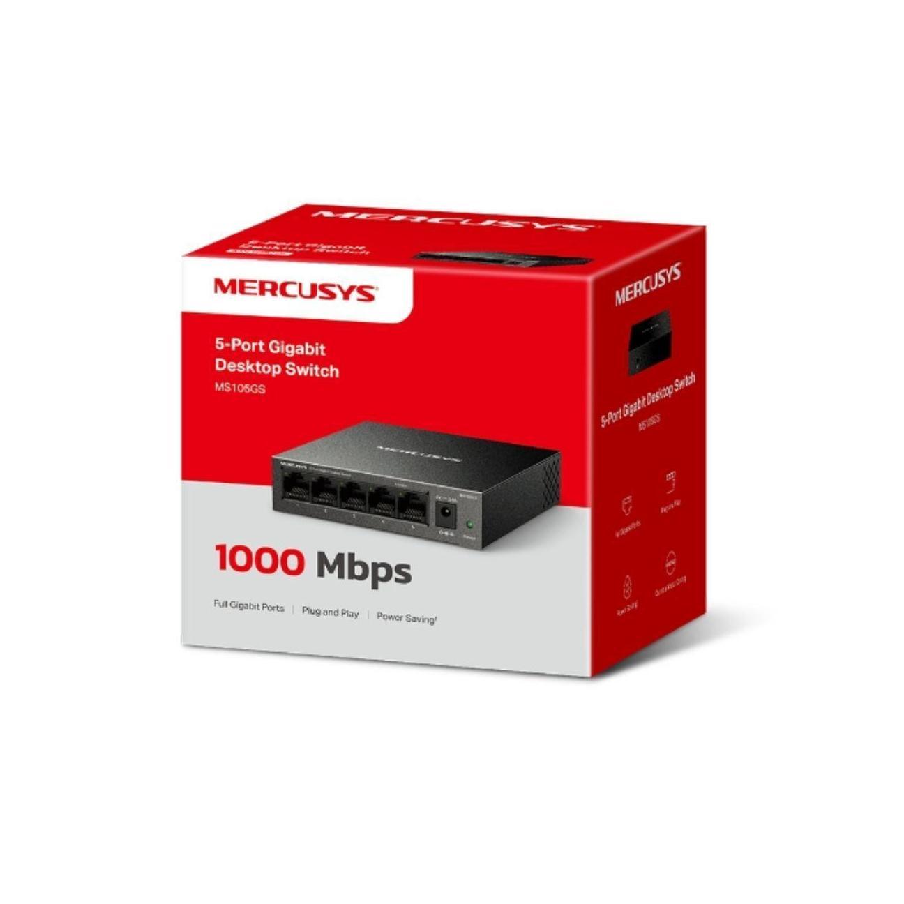 Mercusys MS105GS 5-Port Gigabit Desktop Switch 5×10/100/1000 MbpsRJ45 port Su...
