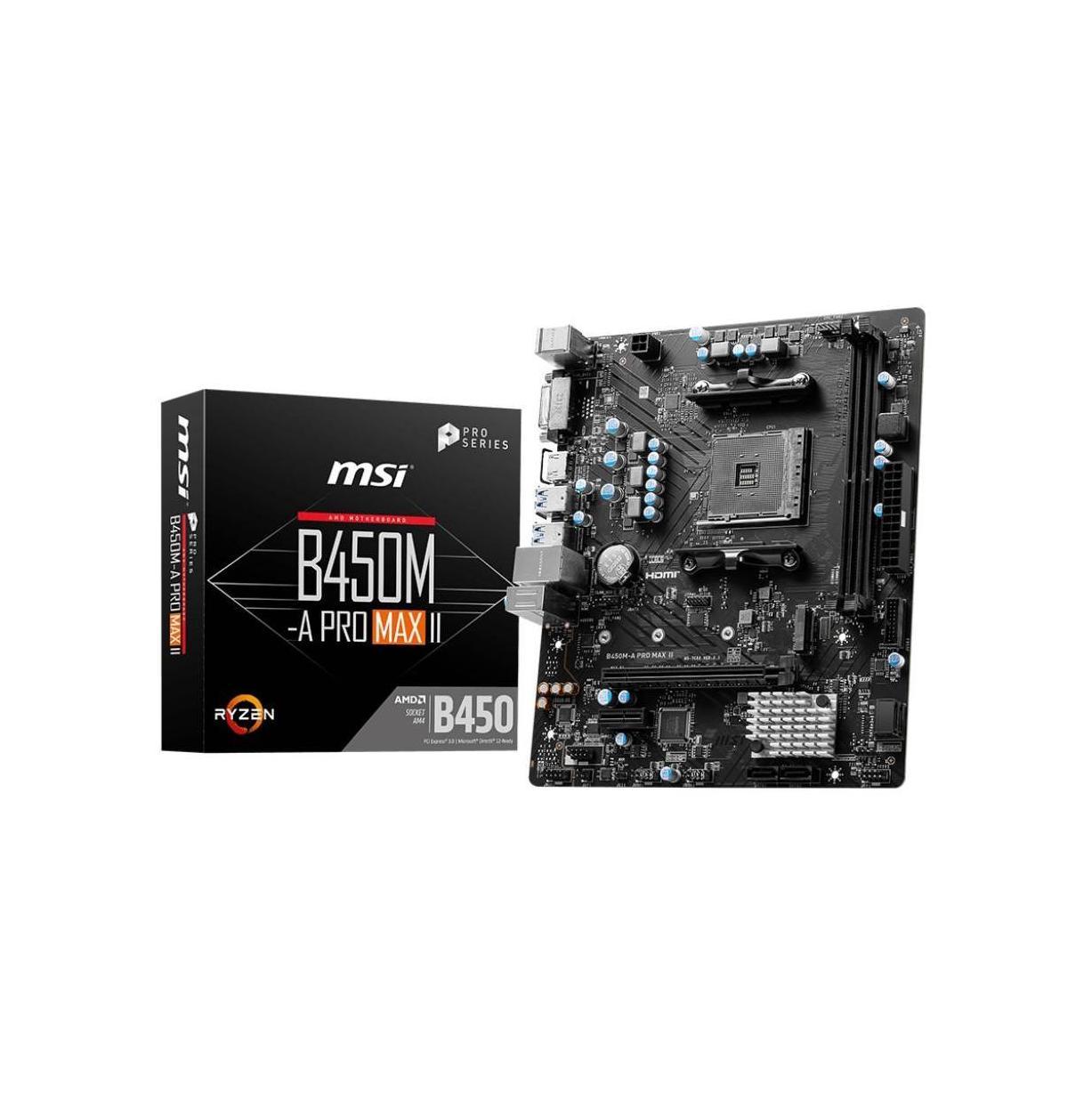 MSI B450M-A PRO MAX II AMD M-ATX Motherboard - AM4 Ryzen 2xDDR4-max64GBCapaci...