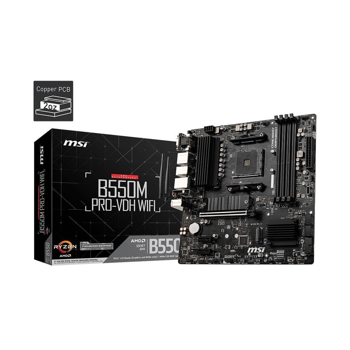 MSI B550M PRO-VDH WIFI AMD AM4 4xDDR4 1xPCIe 4.0 x16 7xUSB3.2 6xUSB2.0 LAN HDMI