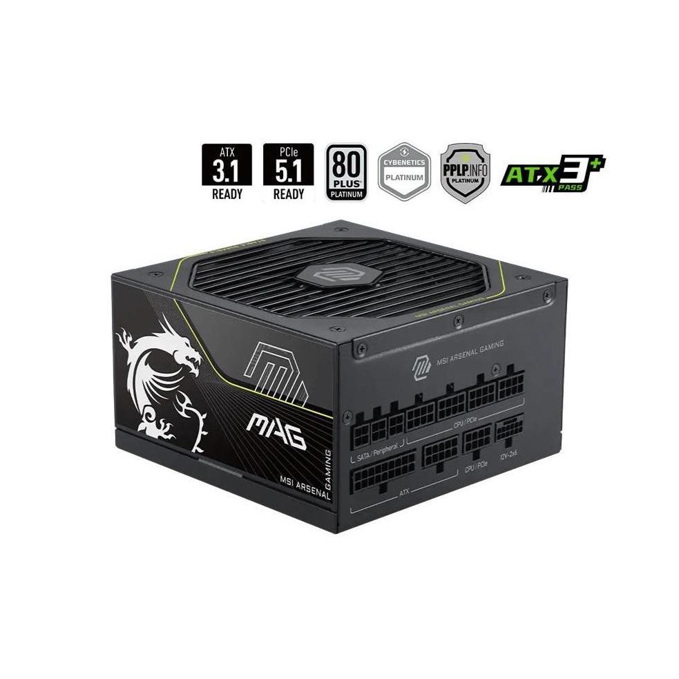 MSI MAG A1000PLS 1000W ATX Platinum Fully Modular PCIe 5.0 PSU 135mm Fan