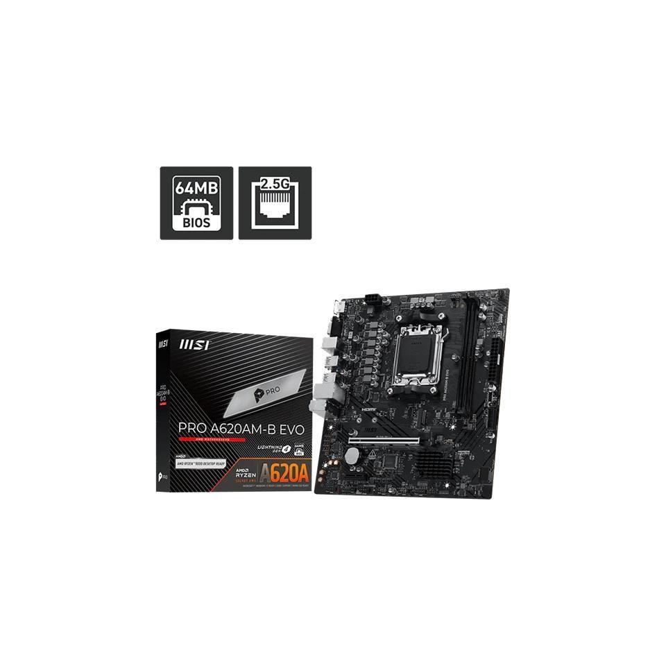 MSI PRO A620 AM-B EVO ATX Motherboard AM5 2x DDR5 128GB PCIe4 x16 1x M.2 2x SATA