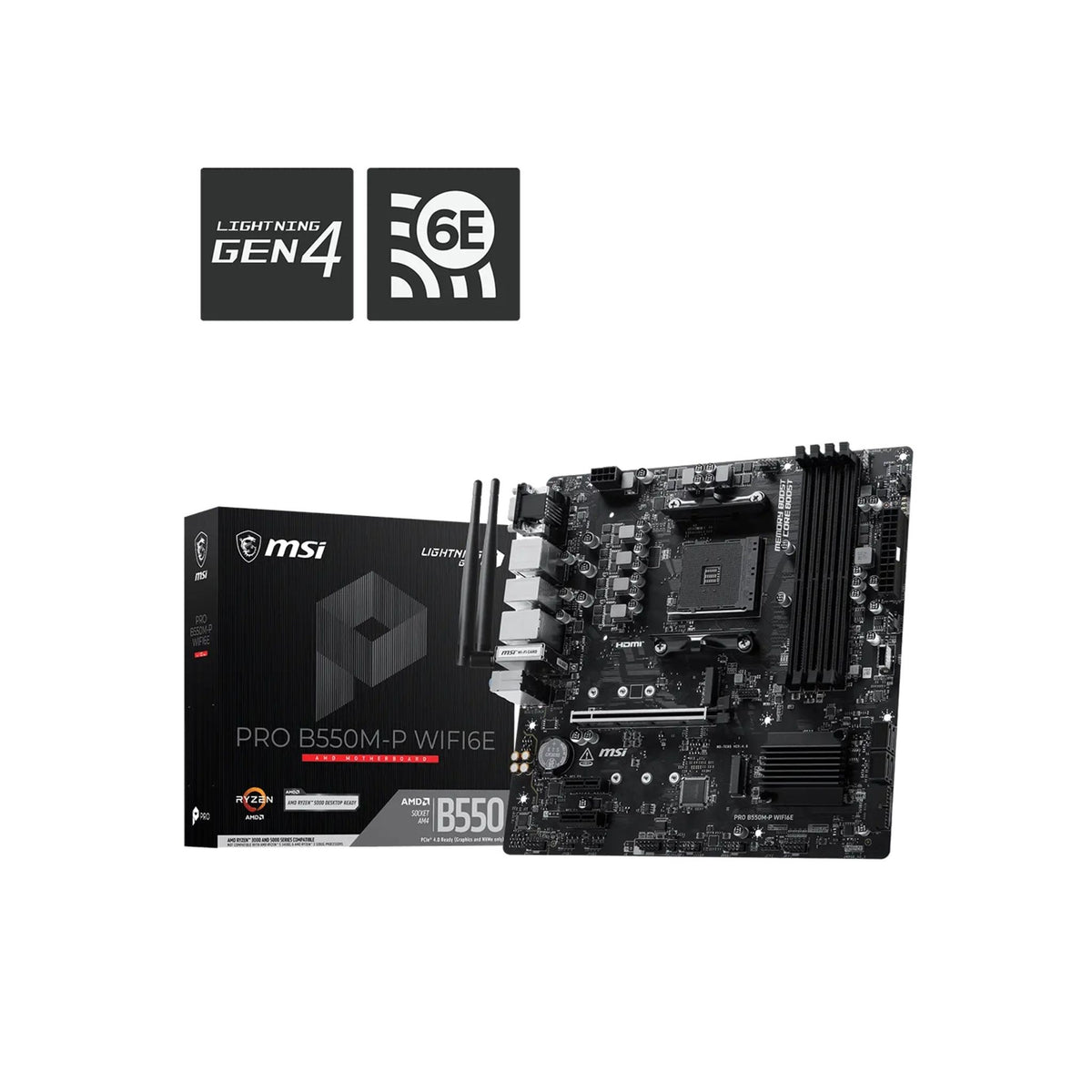 MSI PRO B550M-P WIFI6E AMD B550 AM4 DDR4 128GB PCIe 4.0 2x M.2 Wi-Fi 6E USB-C