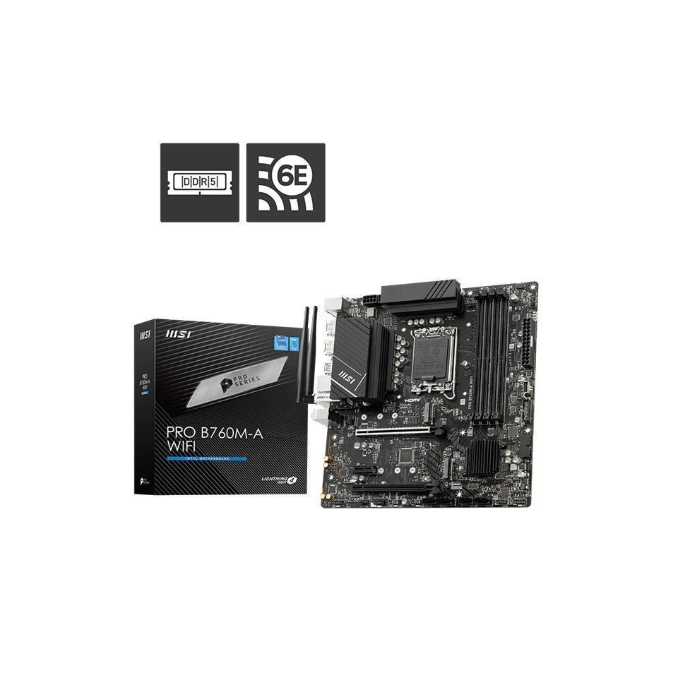 MSI PRO B760M-A WIFI LGA1700 B760 4xDDR5 2xM.2 WiFi 6E BT5.3 2.5G LAN