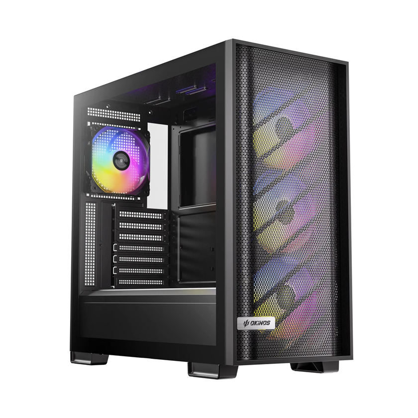 OKINOS 612 ARGB Mid Tower ATX Case Tempered Glass USB-C 4x120mm ARGB Fans