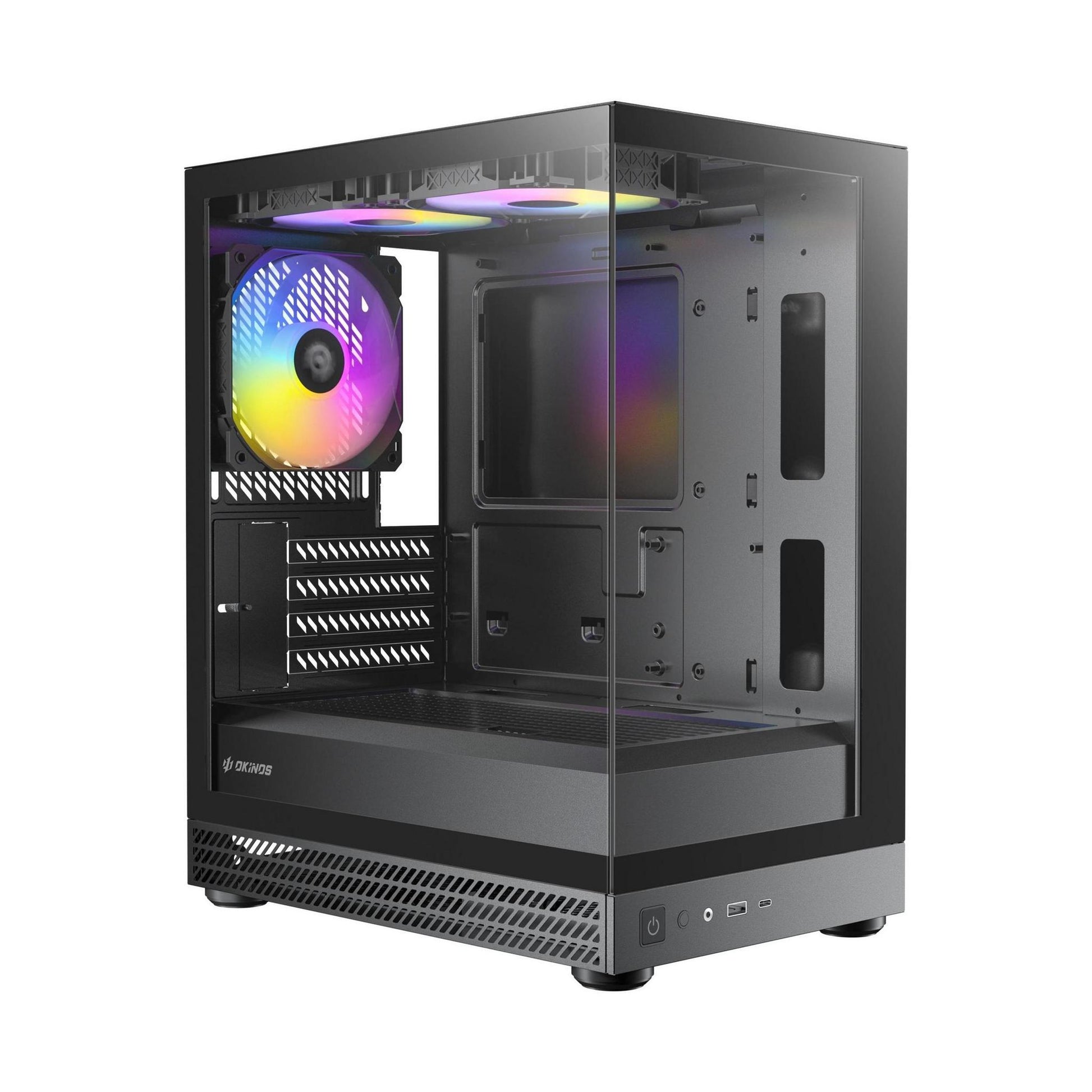 OKINOS AQUA UNO BLACK Mini Tower Micro-ATX/ITX Tempered Glass 3×120mm ARGB Fans USB-C