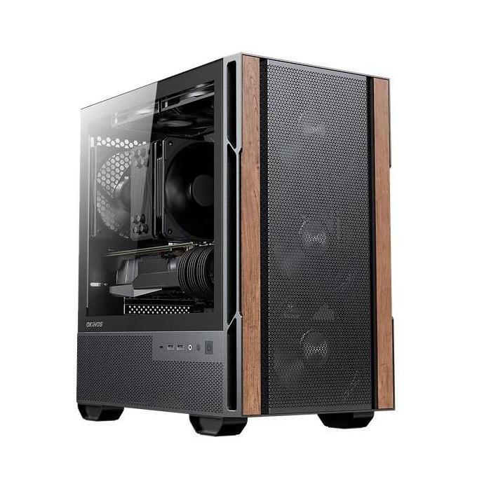 OKINOS Cypress 3 Walnut Wood MicroATX 4x120mm USB-C Case Tempered Glass