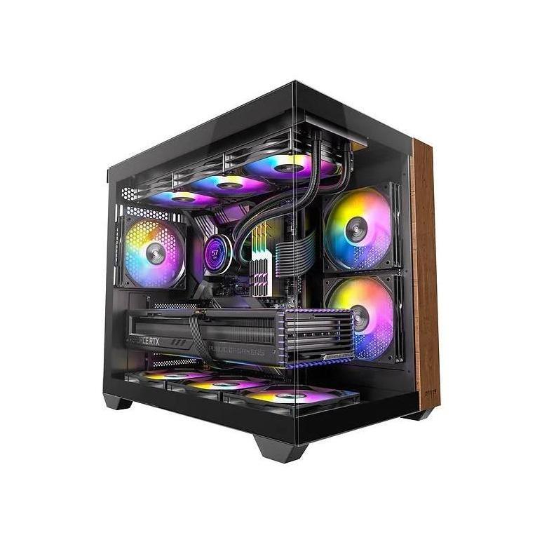 OKINOS M6 ARGB ATX Case Walnut Wood Type-C 4x120mm ARGB Fans Tempered Glass