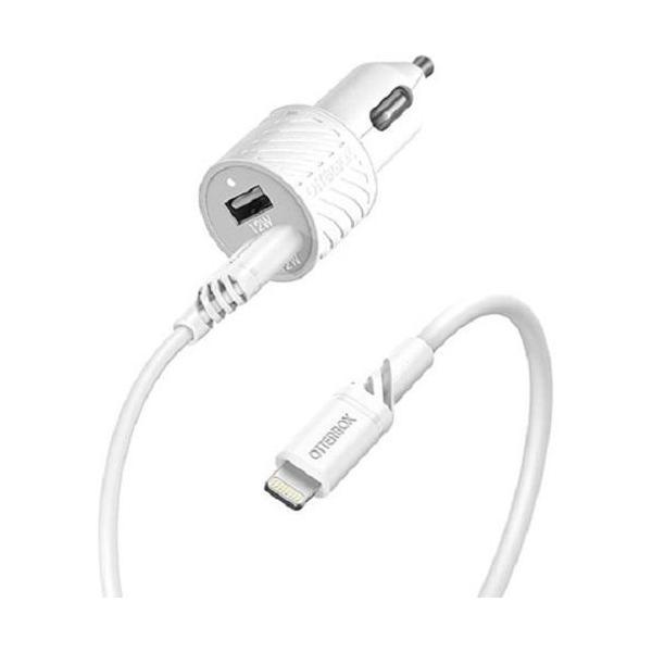 OtterBox 24W Dual Port Car Charger with Lightning to USB-A Cable (1M) White