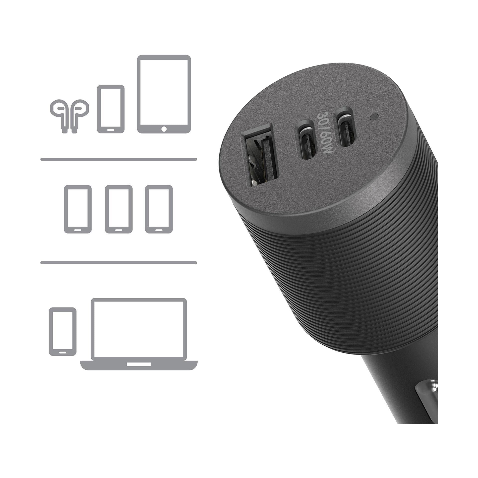 OtterBox 72W Triple Port USB-C Car Charger Black (USB-A 12W USB-C 30W)