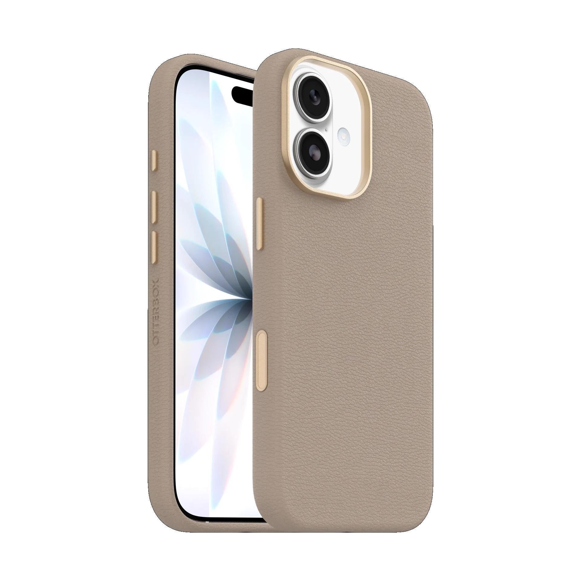 OtterBox Symmetry Cactus Leather MagSafe iPhone Case Grey with Beige Comfort (6.3")