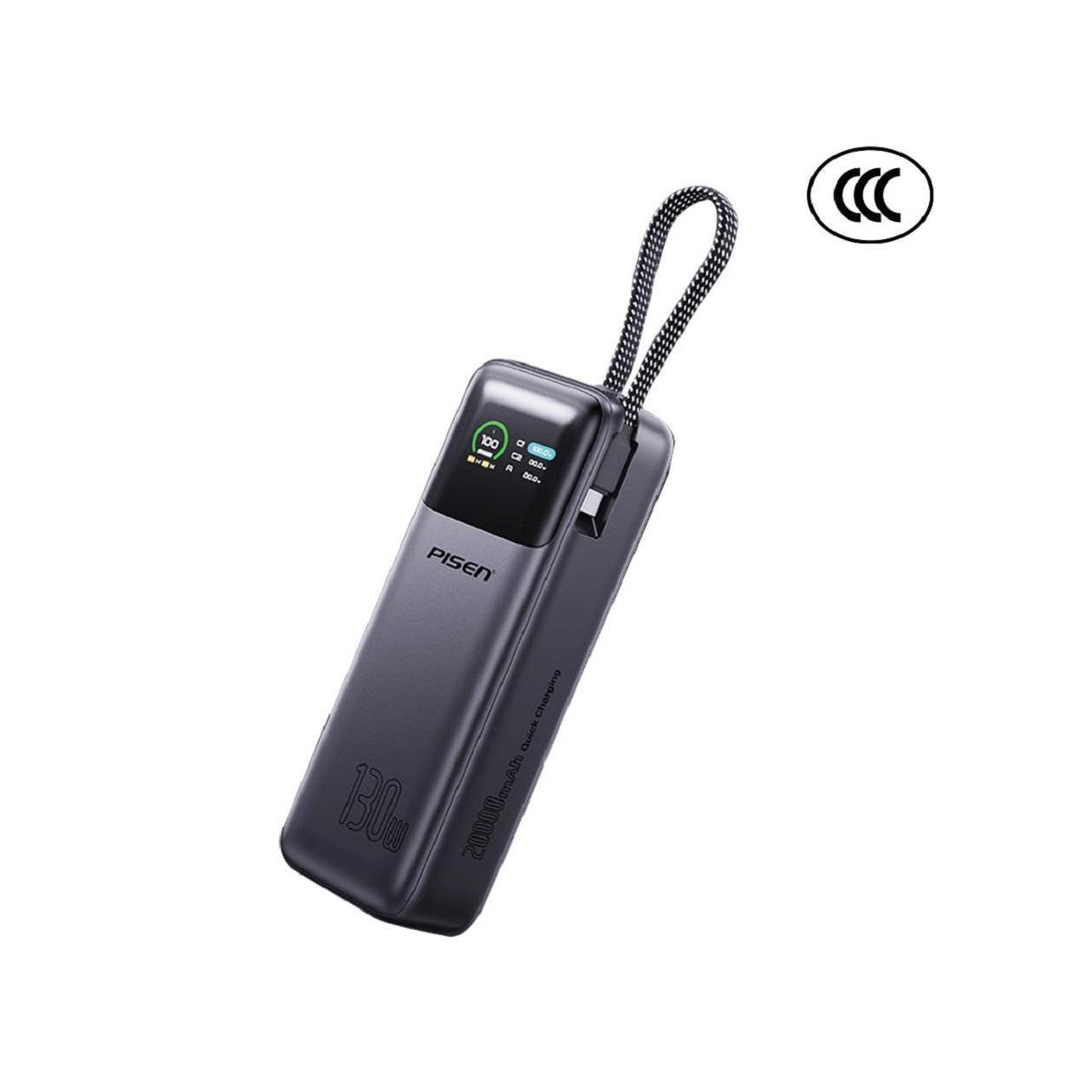Pisen Bolt CCC- Certified 20k mAh 130W Laptop Power Bank - Grey LED Display 2...