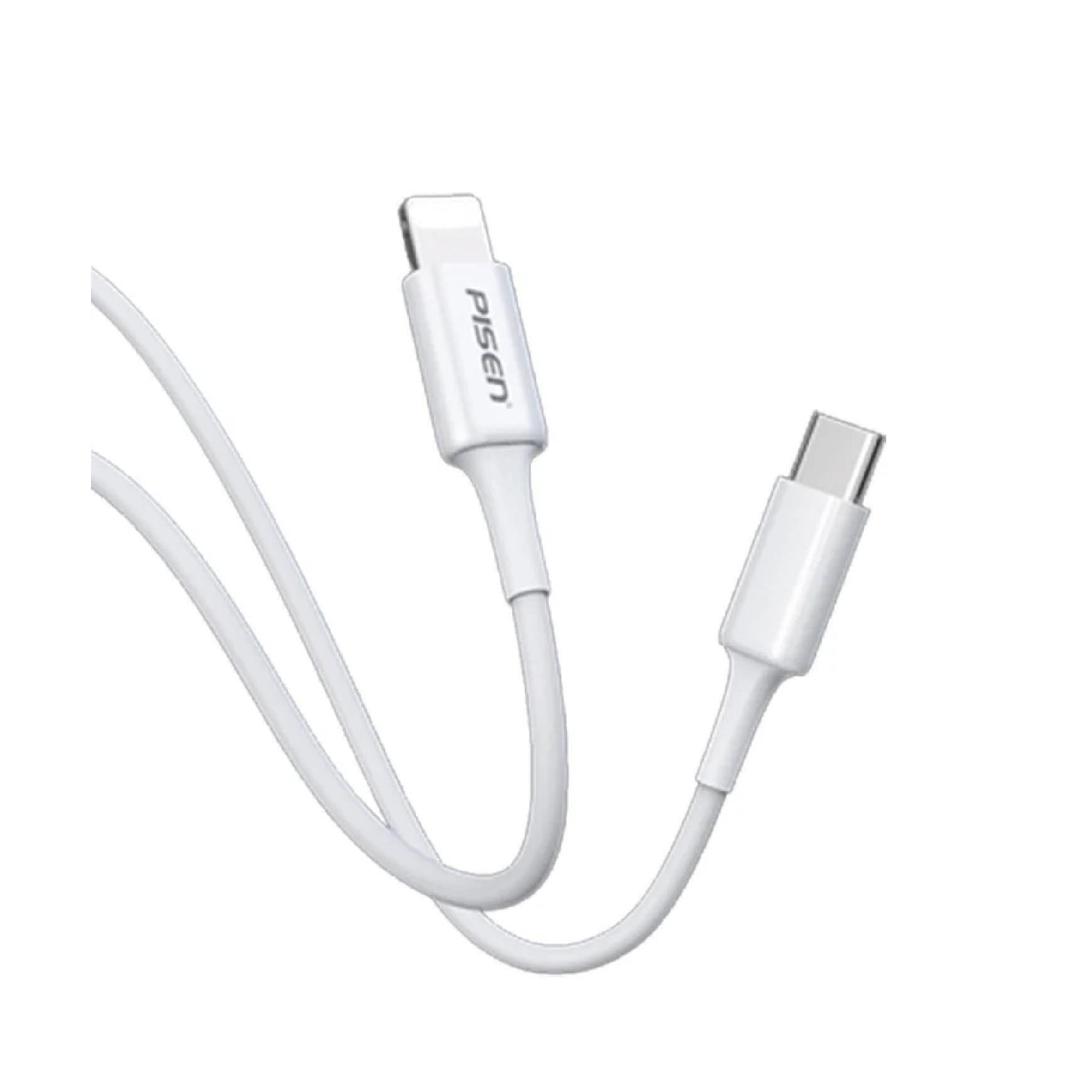 PISEN Mr White Lightning to USB-C 1M PD Fast Charge Cable White 3A