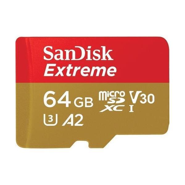SanDisk Extreme 64GB microSDXC UHS-I V30 A2 170MB/s R 80MB/s W SD Adaptor