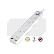 Sansai 4 Way Basic Powerboard USB Ax2 4 Outlets Master Switch Surge and overl...