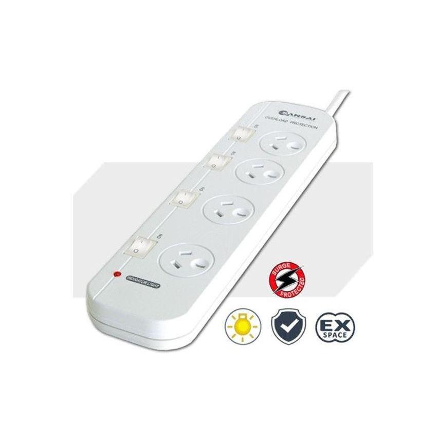 Sansai 4-Way Power Board 6 Sockets Individual Switches Surge Protection Indicator Light