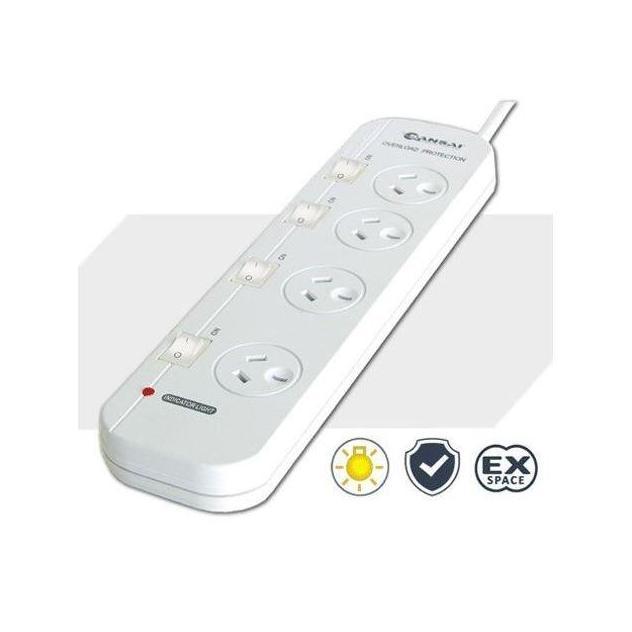 Sansai 4 Way Powerboard 4 Outlets 2 Spaced Sockets 1m Cord