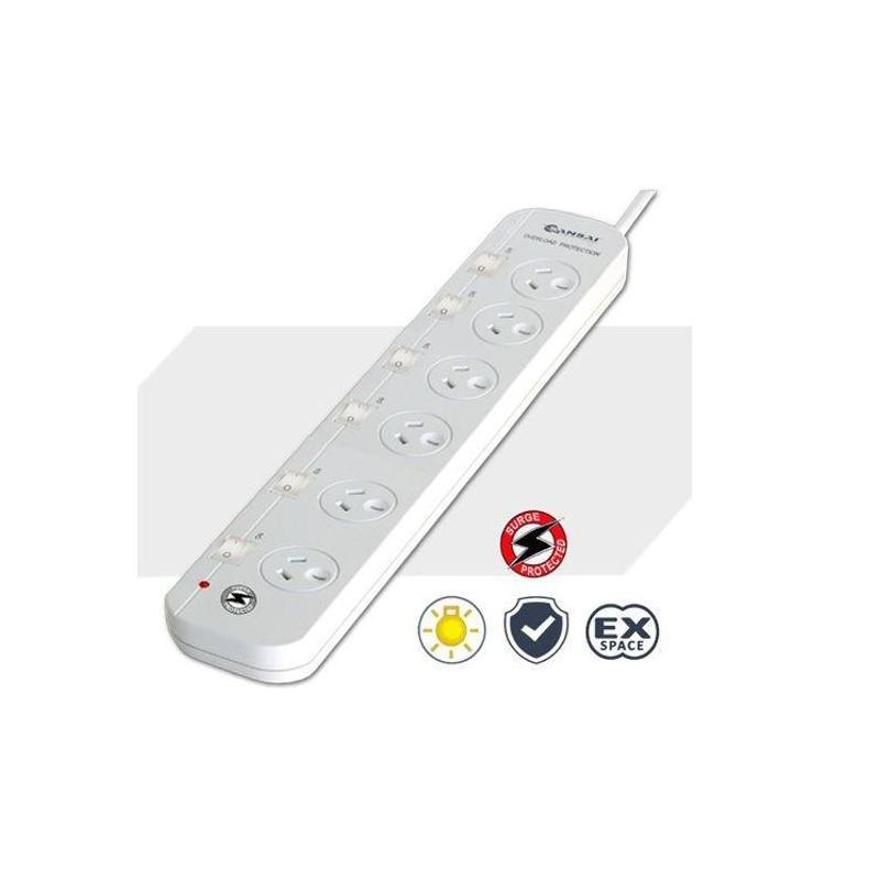 Sansai 6-Way Power Board (661SW) with Individual Switches and Surge Protectio...