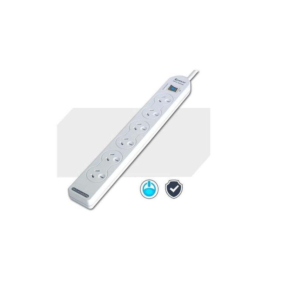 Sansai 6-Way Power Board Master Switch Reset Button 1m Cord