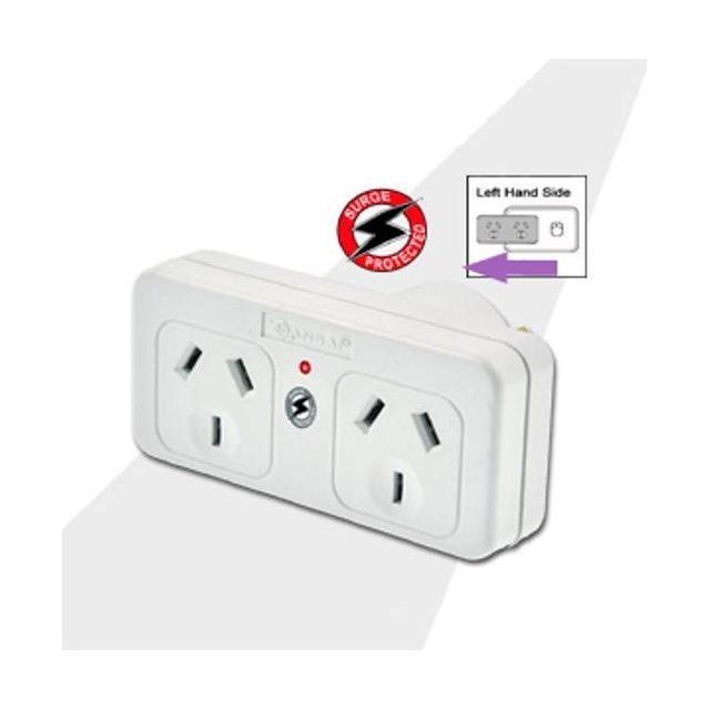 Sansai Surge Protected Double Adapter Left Side Active Indicator 10A 240V AC