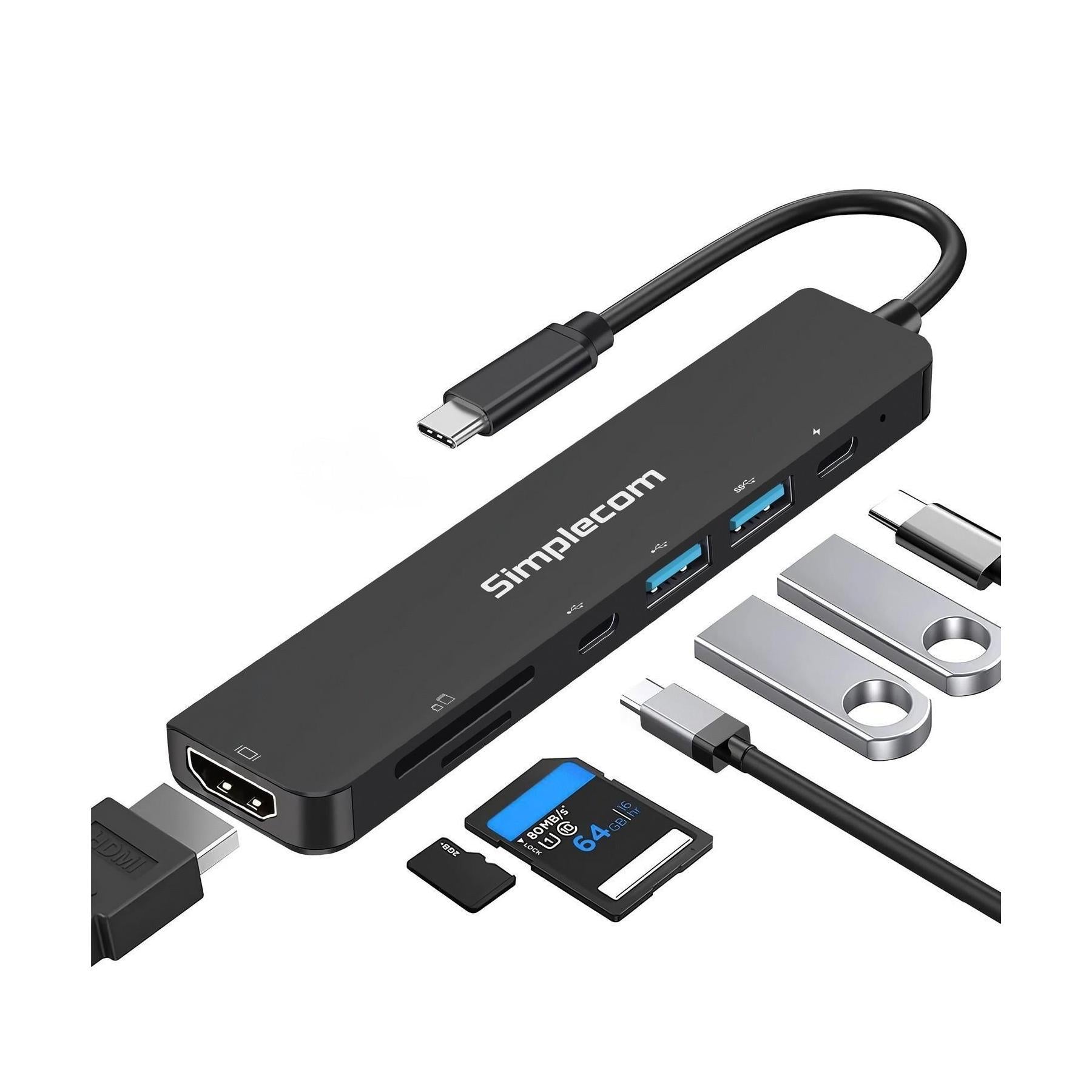 Simplecom CH547 USB-C 7-in-1 Multiport Adapter HDMI Card Reader PD