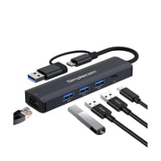 Simplecom CHN436 USB-C USB-A to 4-Port Hub with Gigabit Ethernet Adapter