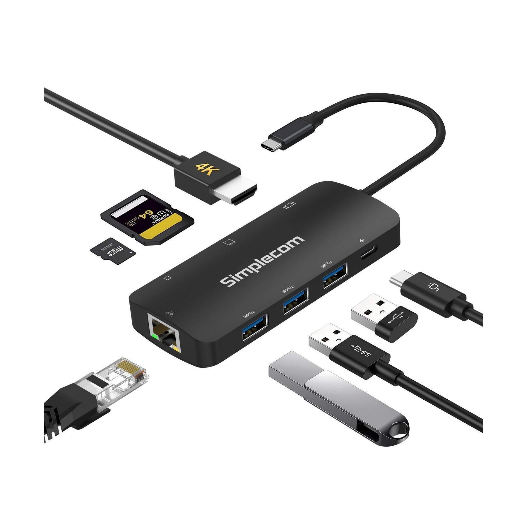 Simplecom CHT580 USB-C 8-in-1 Multiport Hub HDMI 2.0 Docking Station
