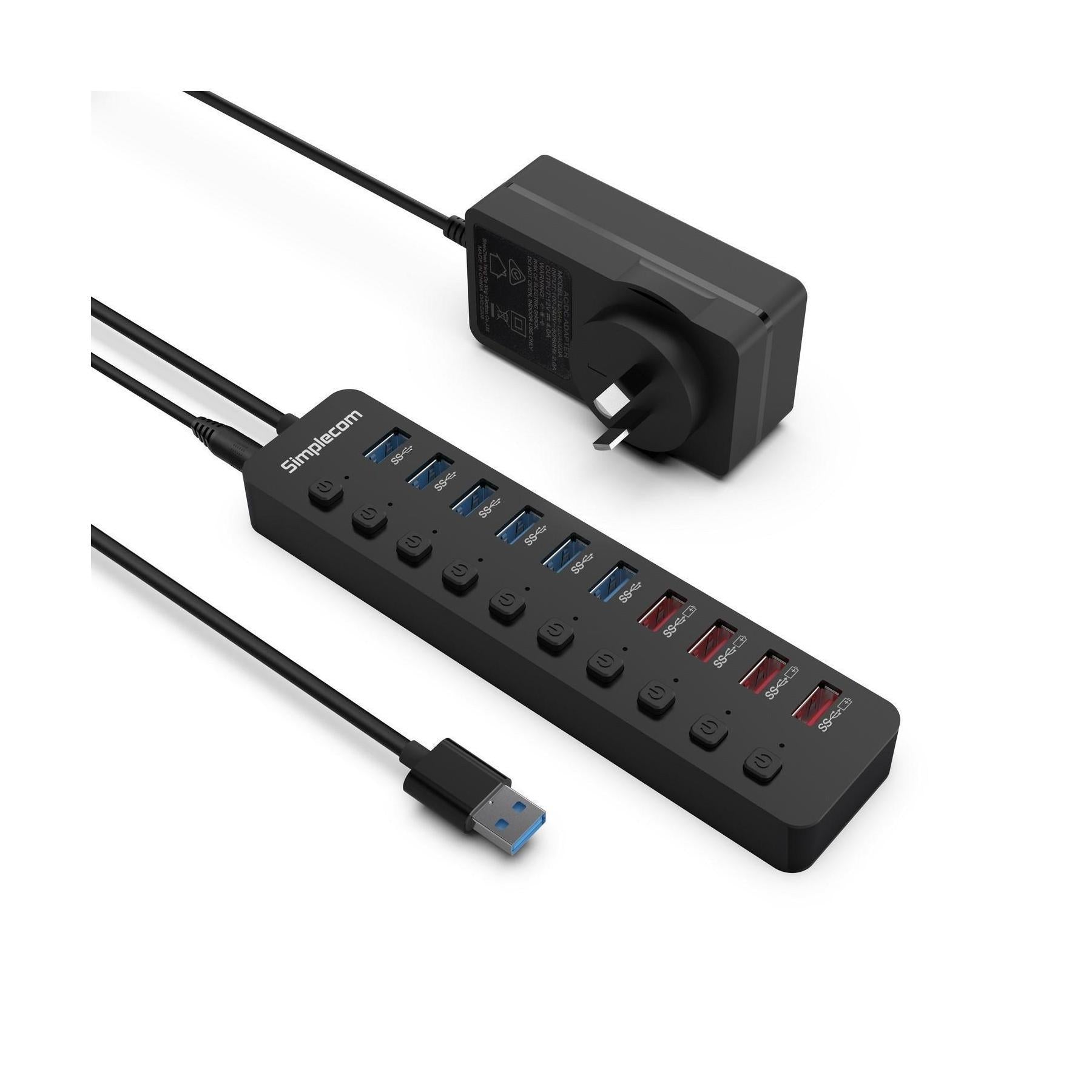 Simplecom CHU810 48W 10-Port USB 3.0 Hub Charger with Switches