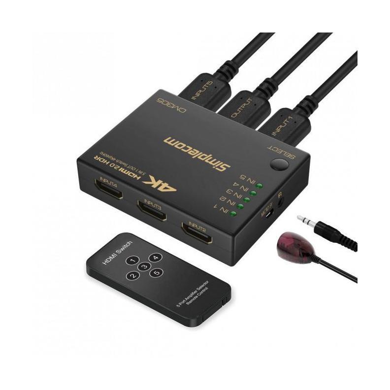 Simplecom CM305 Ultra HD 5 Way HDMI Switch 5 IN 1 OUT Splitter 4K@60Hz