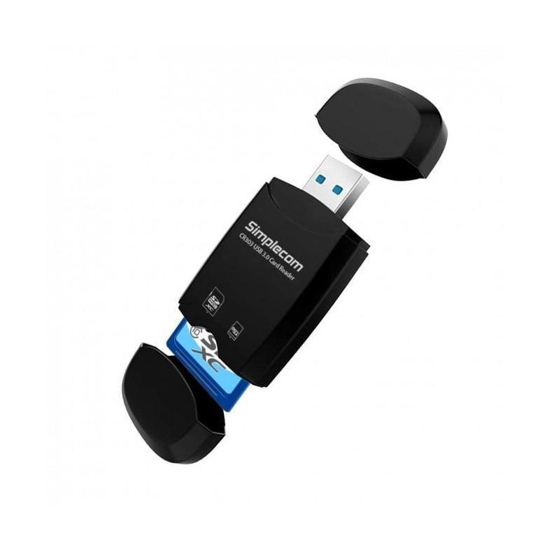 Simplecom CR303 2 Slot SuperSpeed USB 3.0 Card Reader with Dual Caps -Black