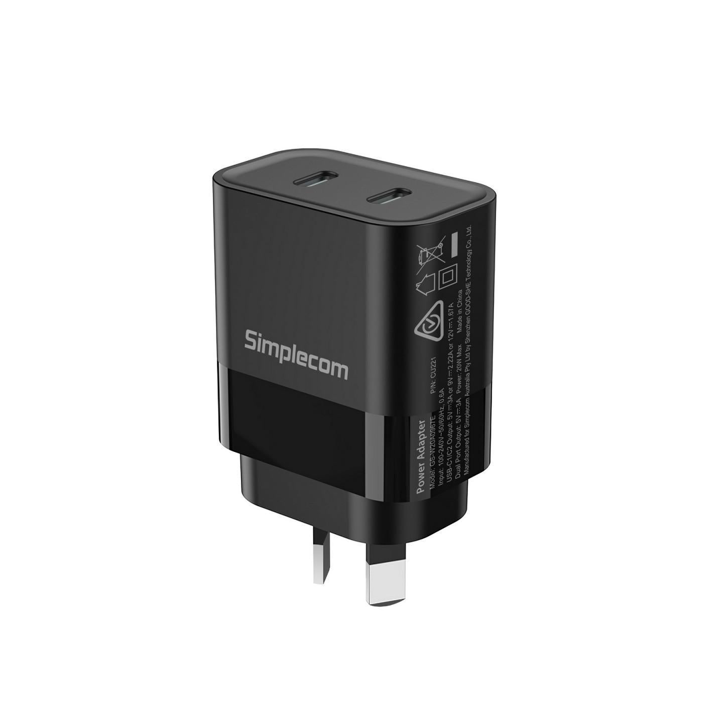 Simplecom CU221 Dual USB-C 20W PD Wall Charger