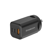 Simplecom CU365 65W 3-Port PD GaN Wall Charger Dual USB-C USB-A