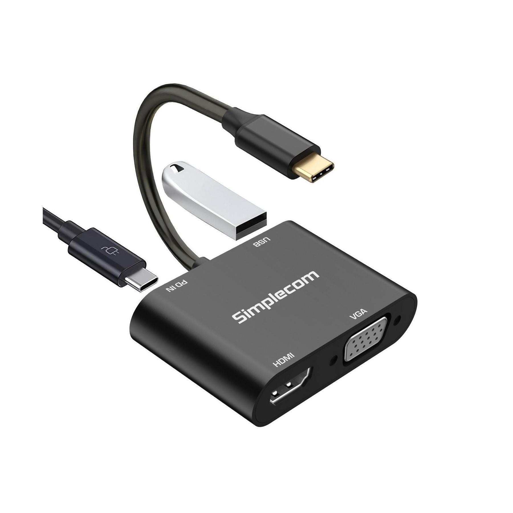 Simplecom DA440 4-in-1 USB-C Multiport Adapter USB 3.0 VGA HDMI PD