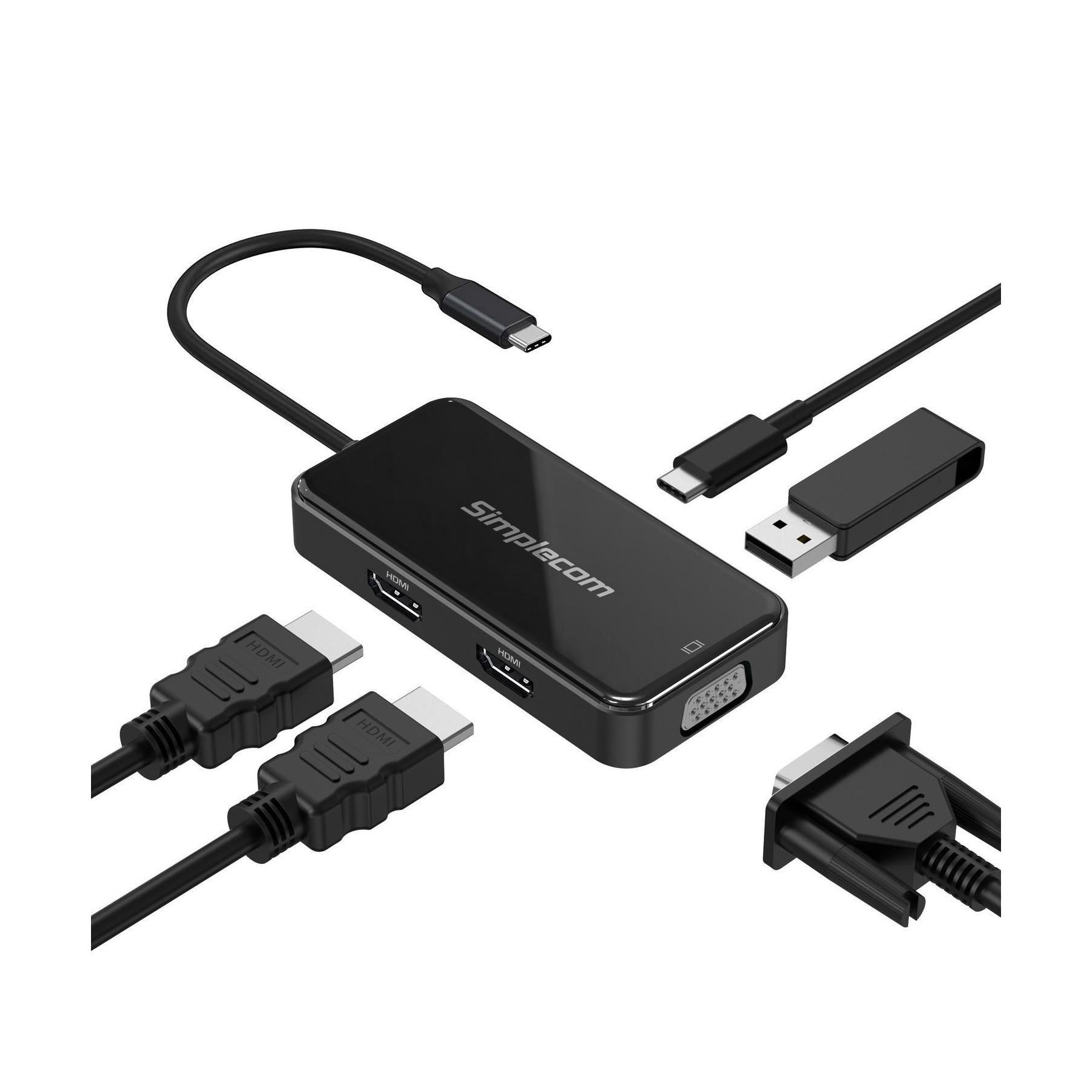 Simplecom DA451 5-in-1 USB-C Multiport Adapter MST Hub VGA Dual HDMI