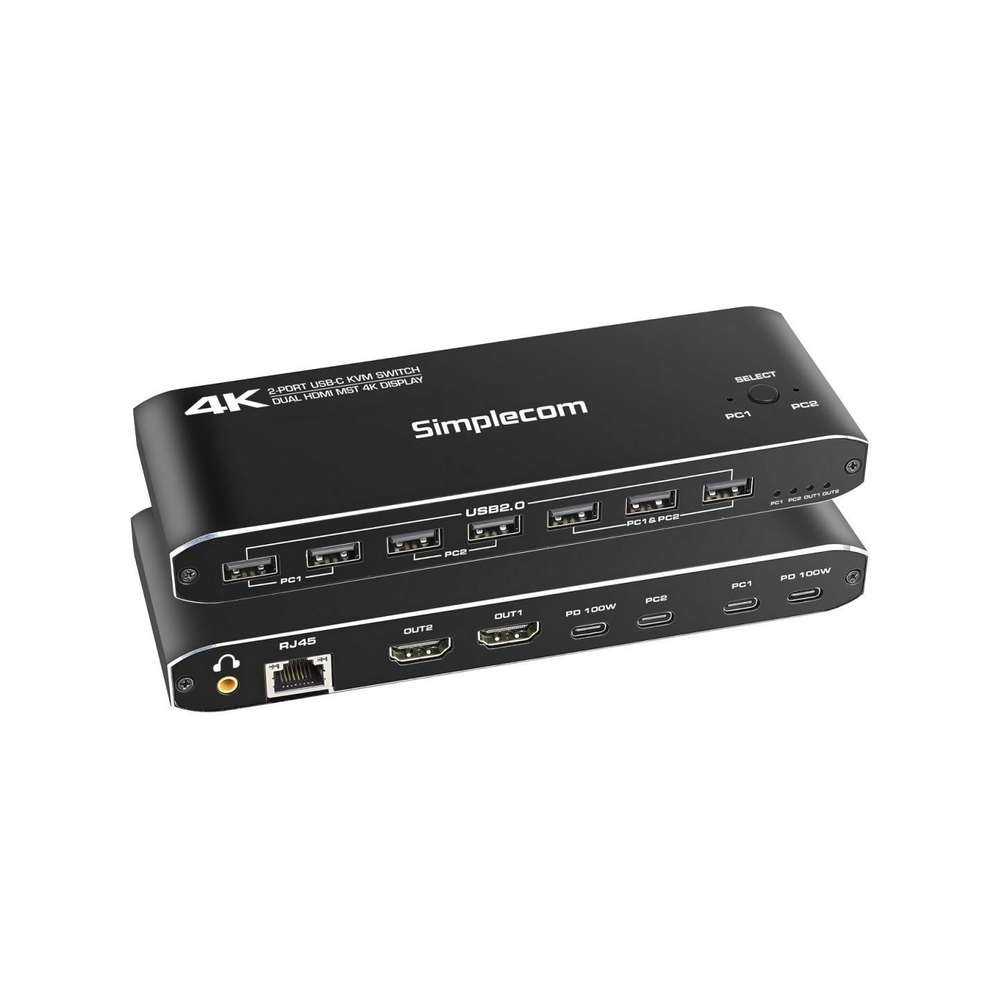 Simplecom KM590 2-Port USB-C Dual 4K HDMI KVM Switch Docking Station