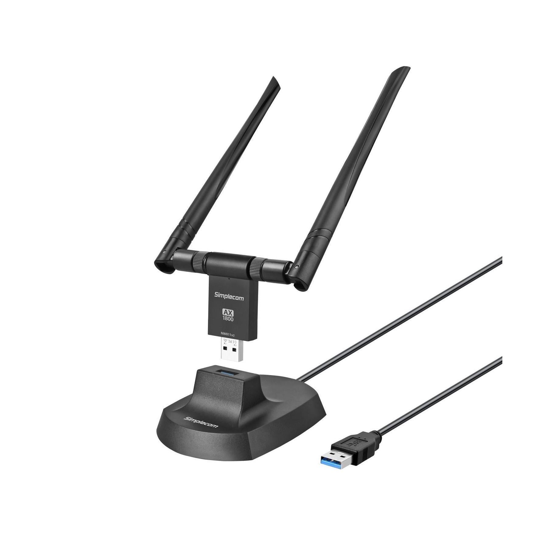 Simplecom NW811v2 AX1800 Dual-Band Wi-Fi 6 USB Adapter 2x 5dBi Antennas