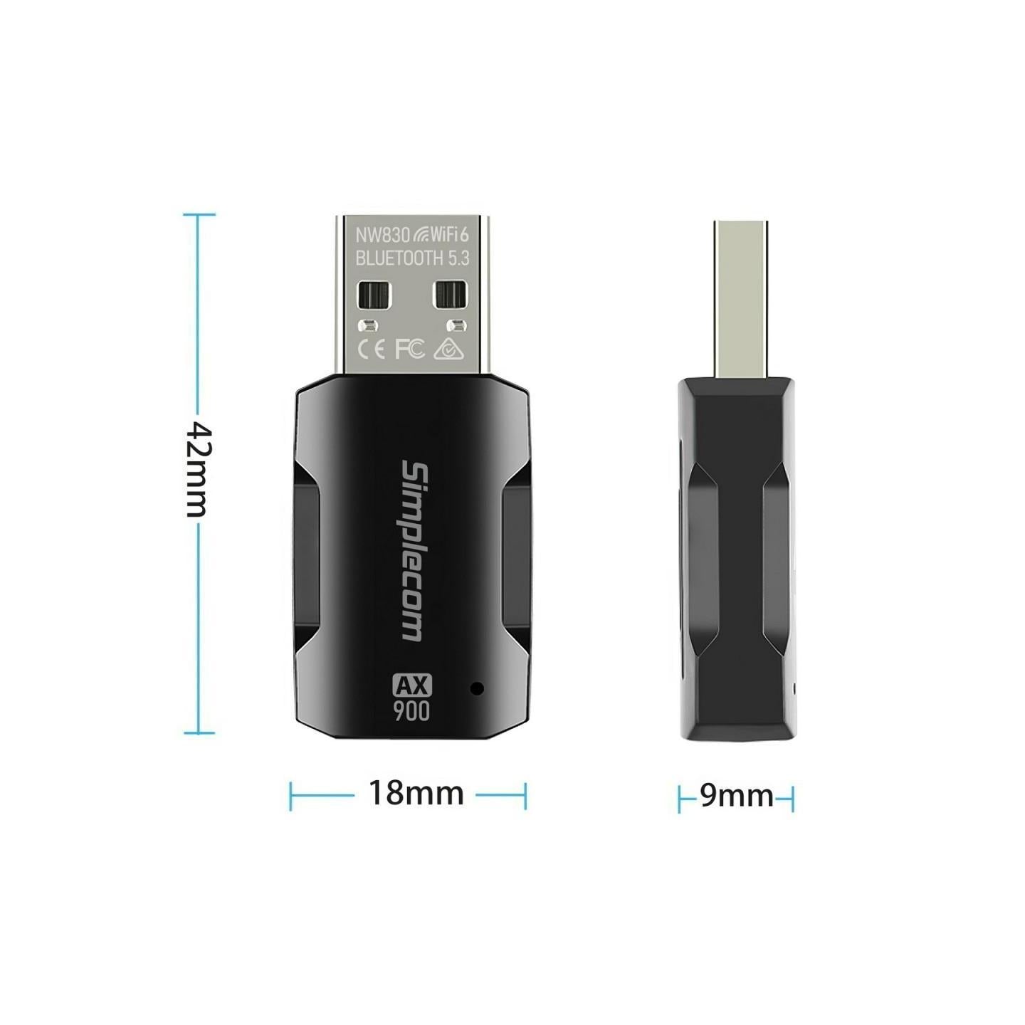 Simplecom NW830 Dual-Band Wi-Fi 6 AX900 Bluetooth 5.3 USB Adapter